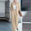 ZANZEA Women Long Sleeve Blazer and Pants Casual Two Piece Suit Sets