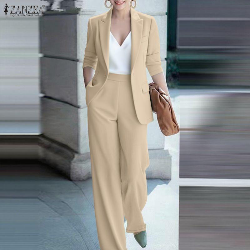 ZANZEA Women Long Sleeve Blazer and Pants Casual Two Piece Suit Sets