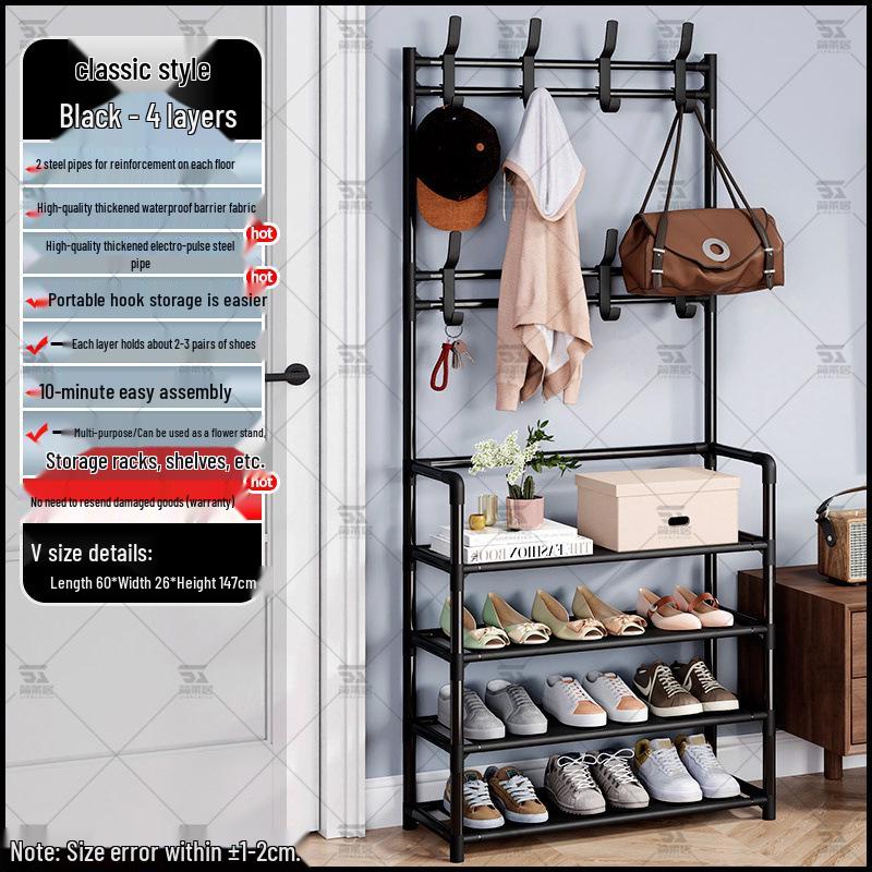 Multi-layer Dustproof Shoe & Hat Rack with Integrated Coat Rack for Indoor Use
