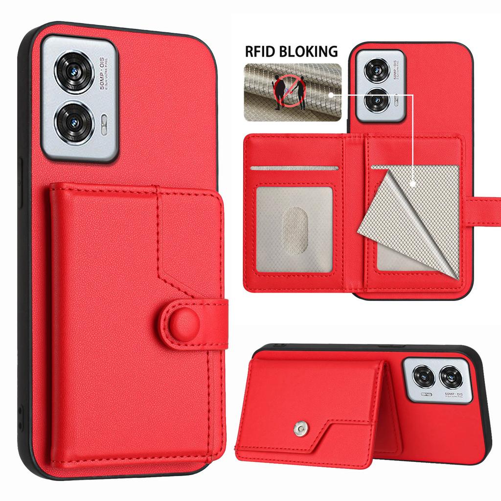 For Motorola Edge 50 Fusion 5G Case RFID Blocking Card Holder Kickstand TPU + PU Leather Phone Back Cover