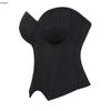 Available Women Back Drawstring Tie Corset Office Style Fashion Crop Top Stripe Padded Bra Bustier With Zip