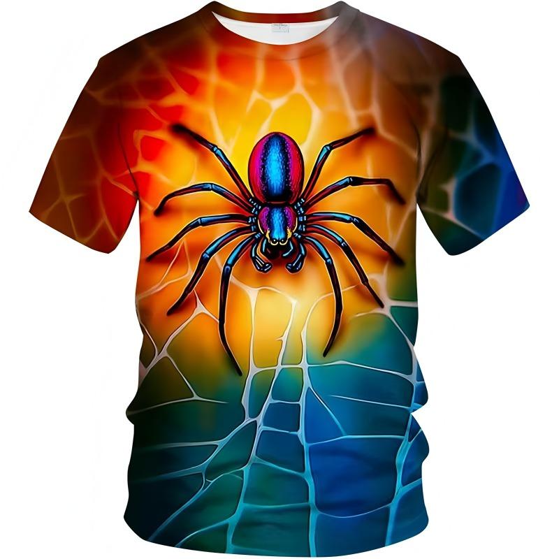 Street Fashion Men's Clothing 3D Digital Printing Spider Graphic T-shirt Round Neck Short Sleeved New In Tops Funny T-shirts Men