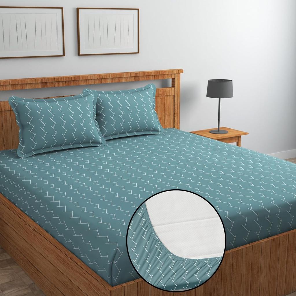 Premium Cotton Elastic Fitted Bedsheets  | Size: Bedsheet - 198.12CM x 182.88CM + 25.4CM (Drop) Pillow Cover -  46 cm x 68 cm