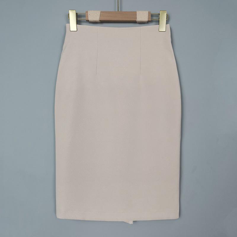 Korean High Waist Back-Slit Bodycon Midi Skirt Small бежевый