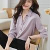 Women's Purple Satin Long-Sleeve Designer Shirt, New French Style