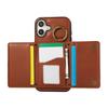 For iPhone 17 Leather Back Cover Zipper Wallet Kickstand Phone Case with Shoulder Strap