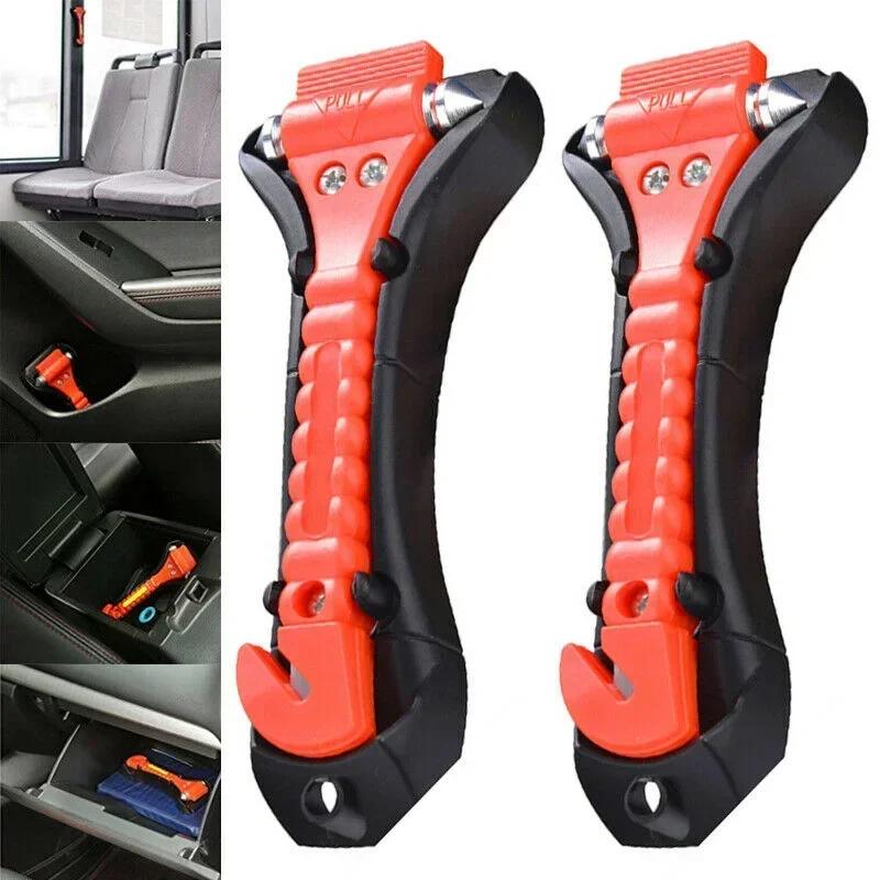 1-2Pcs Car Safety Hammer with Seat Belt Cutter, Sharp Carbon Steel Tip Shatters Glass, Reflective Stripe on Handle, Portable