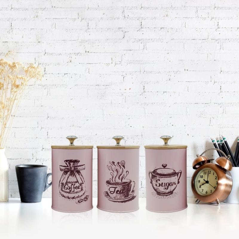 Stylish Iron Kitchen Canisters Portable Accessory for Countertop Storage of Coffee and Sugar with Dustproof Wood Lids
