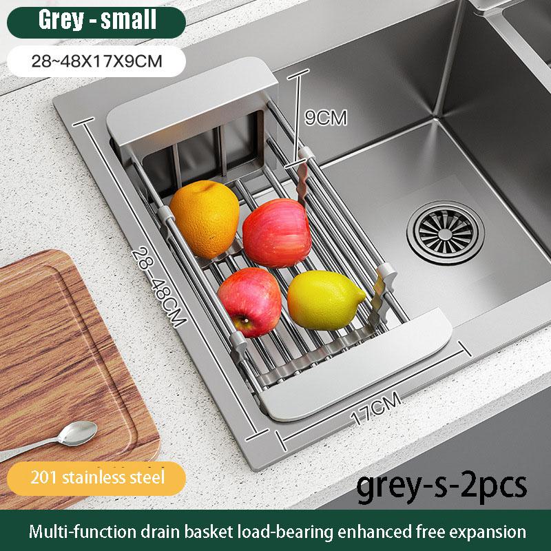 Stainless steel drainage rack retractable kitchen storage rack sink fruit and vegetable basket  household dishwashing rack