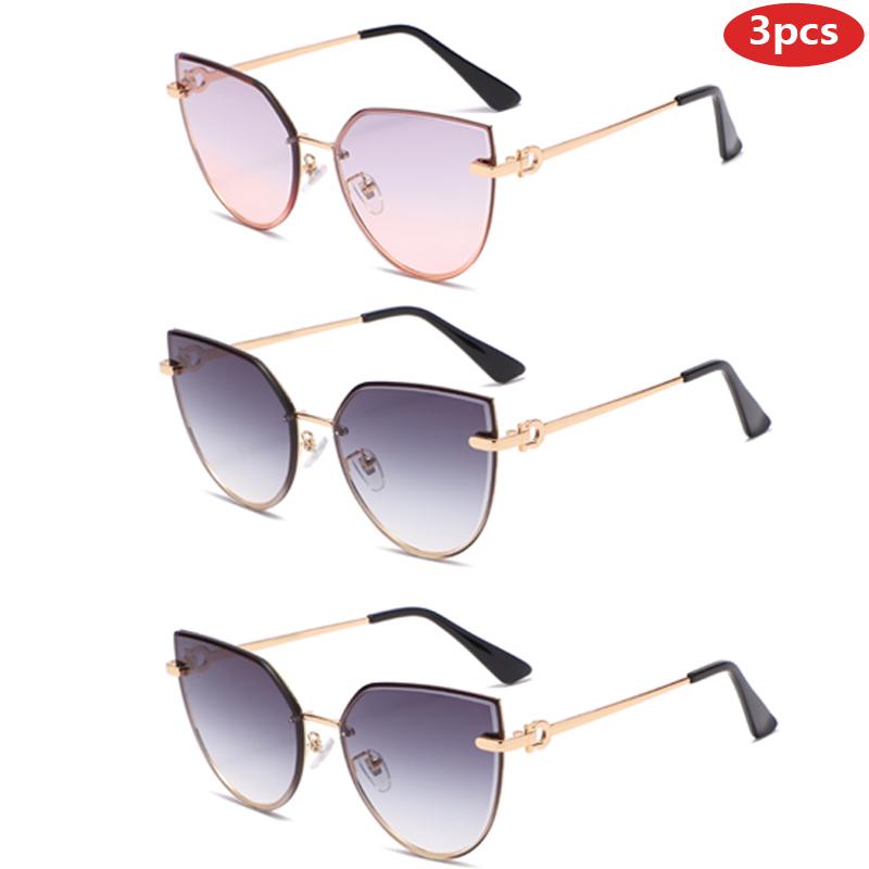 3-pack Mode Fyrkantiga Utomhus UV-skydd Dam Solglasögon Kvinna Stor Ram Gradient Märkesdesigner Solglasögon