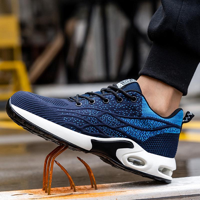 Nowe Czarne Męskie Buty Robocze z Poduszką Powietrzną, Odporne na Przebicie, Buty Bezpieczne Męskie, Niezniszczalne Obuwie, Lekkie Sneakersy Robocze Dla Mężczyzn Kobiet