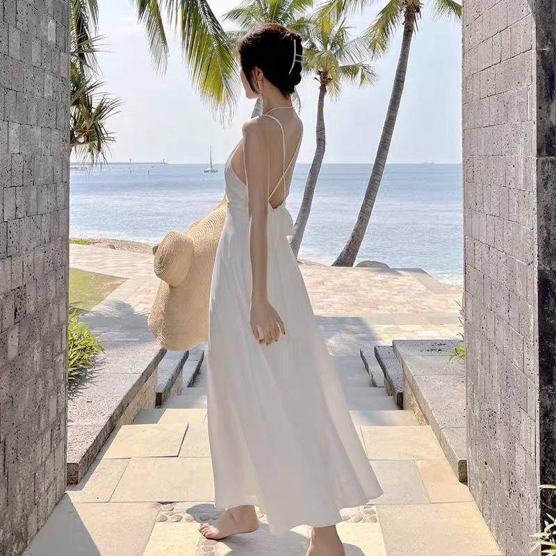 YYFS Women's Fashion Summer Spring Solid Color Print Sleeveless V-Neck High Waist Casual Dresses