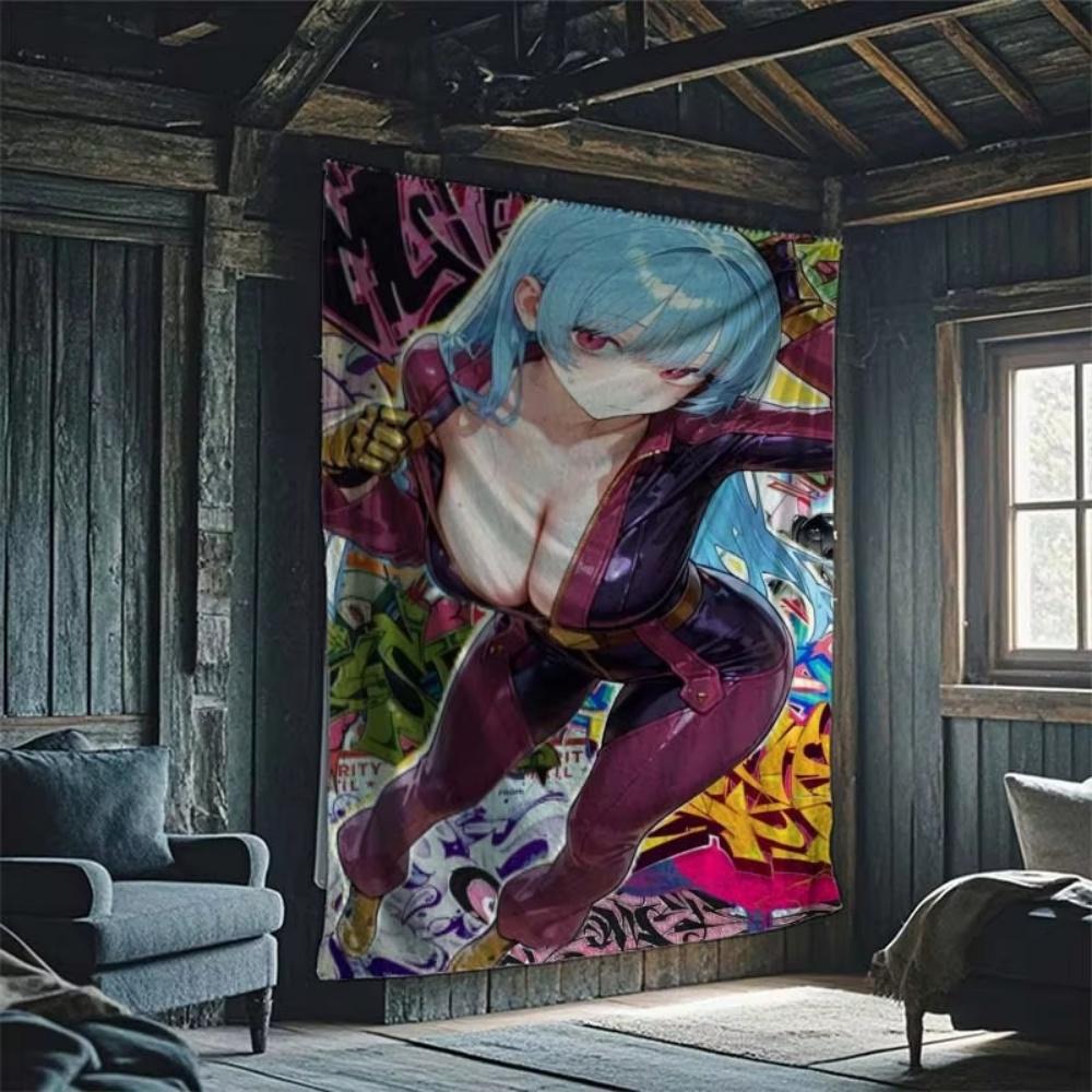 Cyberpunk Anime Girl Graffiti Tapestry Dynamic Character Design Stylish Wall Decor for Anime Cyberpunk Enthusiasts