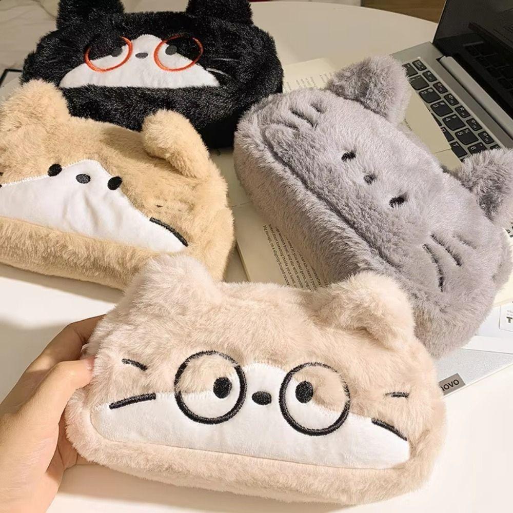 Kawaii Cat Printed Pencil Case Cute Stationery Storage Bag Plush Cat Stationer Bag Student Use