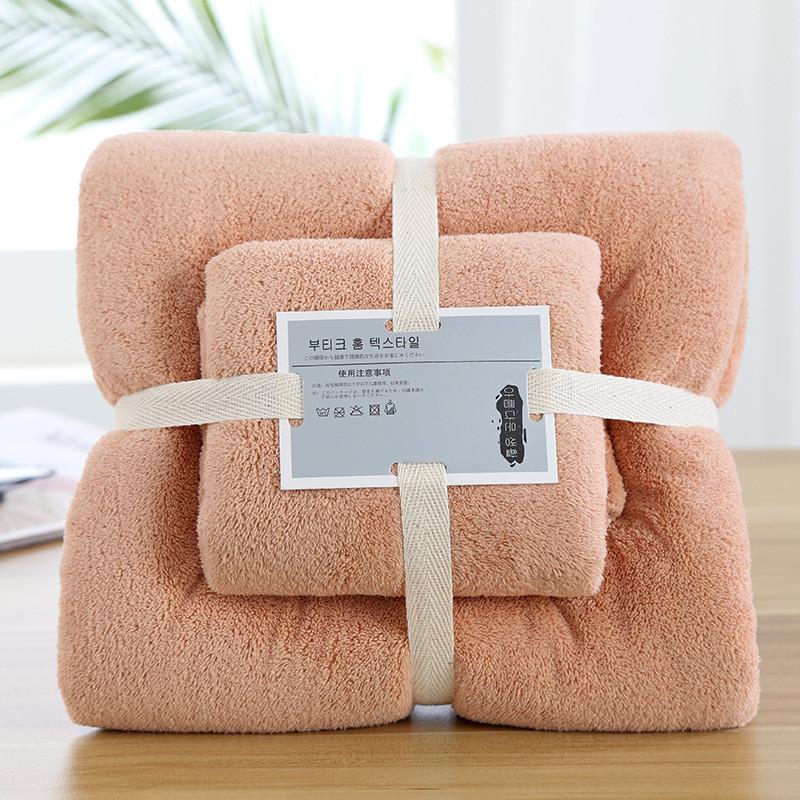 Coral Fleece Towel Set With Embroidery Gift Bath Wrap For Spa Home Use