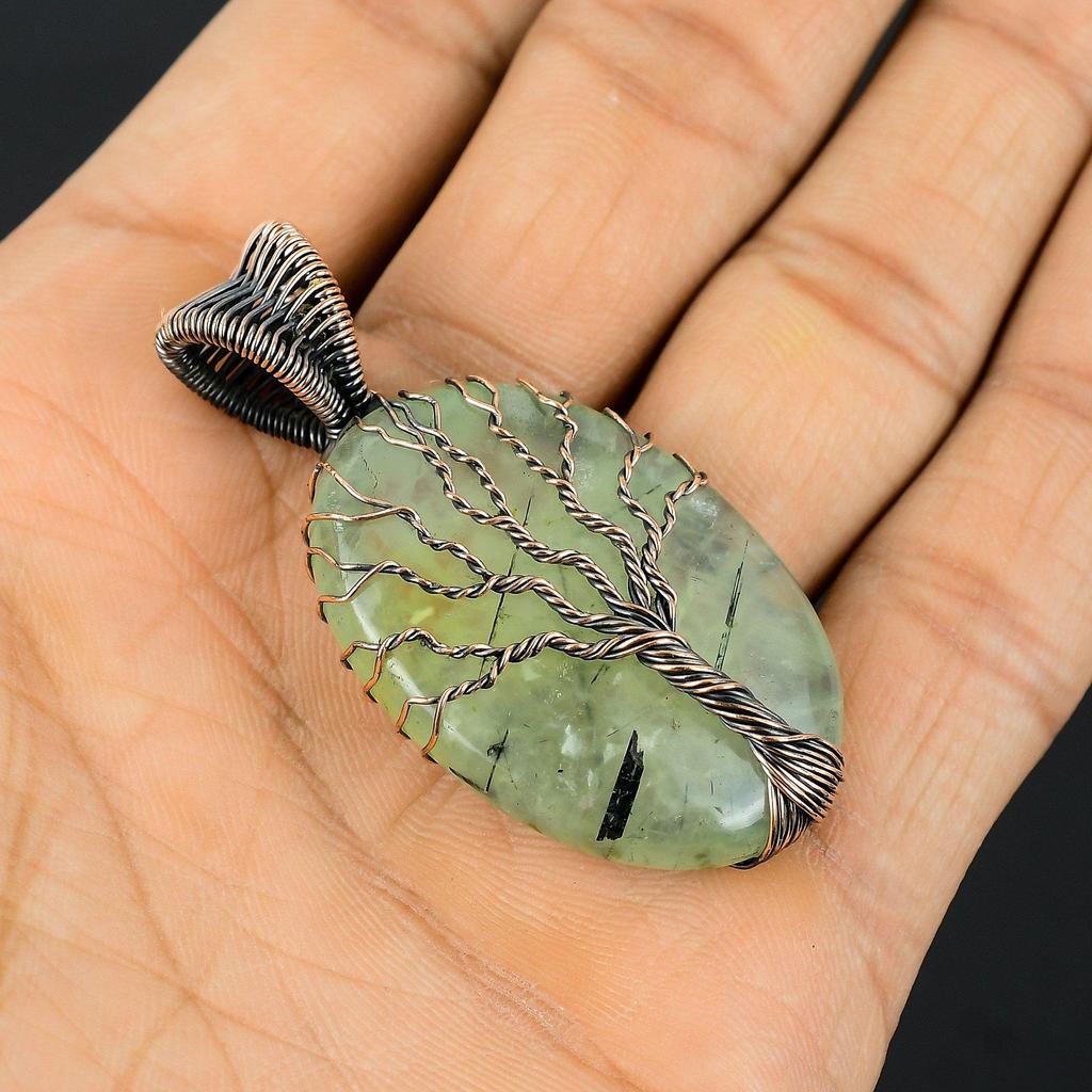 Prehnite Jewelry, 999 Copper Wire Wrapped Pendant Handmade Gemstone Jewelry, Gifts For Wife Brand New Pendant