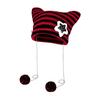 Winter Knitted Hat Cat Ear Design Plush Ball Decor Striped Print Windproof Warm Women Hat Cold Weather Headwear