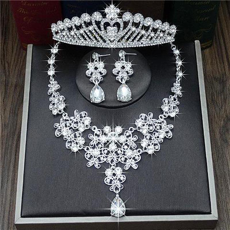Rhinestone Bridal Jewelry Set: Korean-Style Crown, Necklace & Hair Accessories