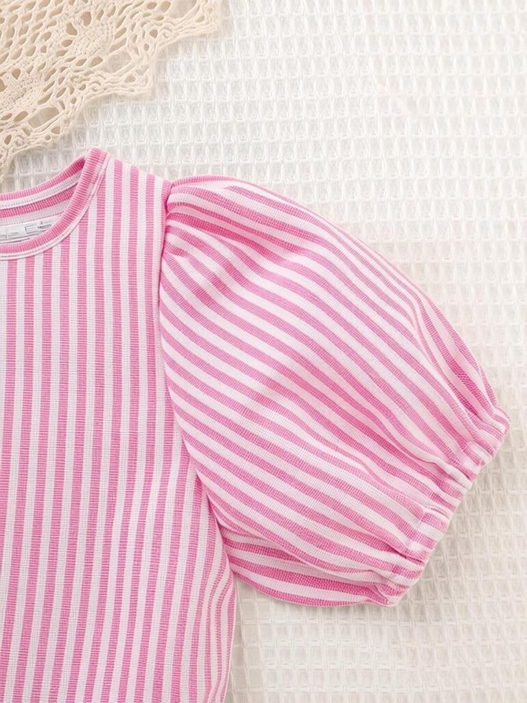 Baby Girl Clothing Set Summer Outfit Pink Stripe Top with Bow & Shorts Newborn Toddler 0-3Y
