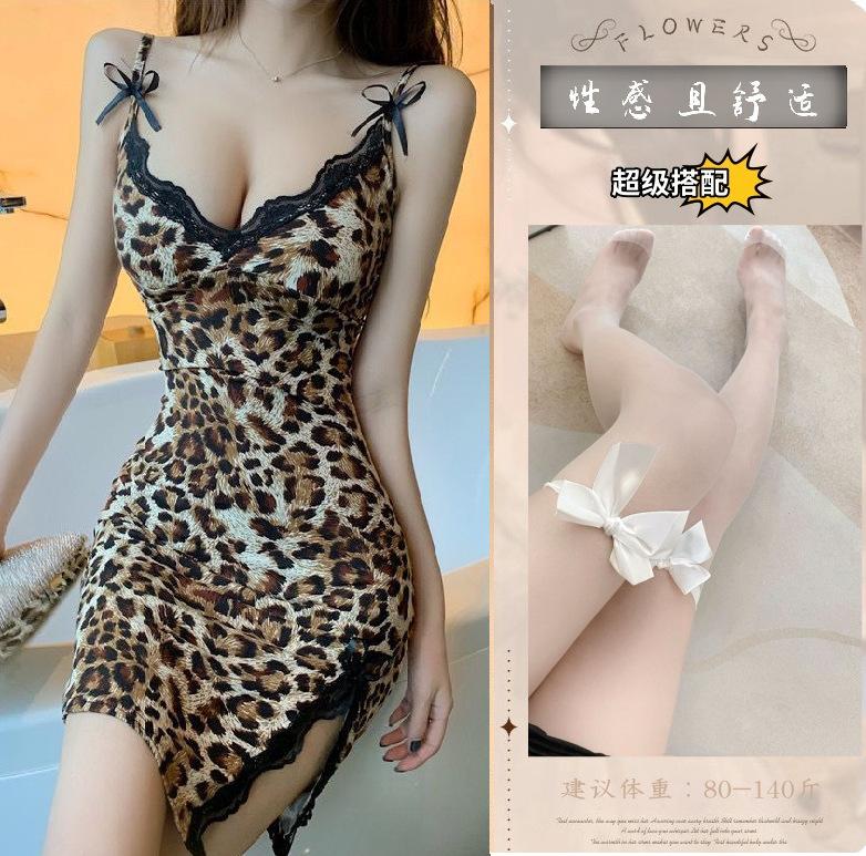 Sexy lingerie leopard print suspender nightgown passion seduction lace bed flirting suit flirting lingerie