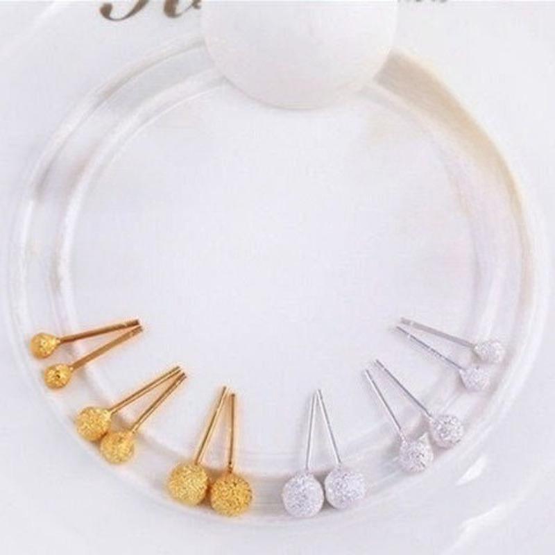 Matte Gold Stud Earrings for Women Round Bead Earrings Gold Plated Unisex Classic Style Versatile Gift Kosher Jewelry Accessories