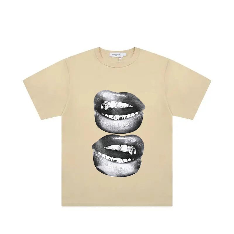 Retro Simple Sexy Lips Print Summer Cotton T-Shirt Fashion Men Clothing Fashion Tops Tees Men Casual Solid Color Streetwear Tops