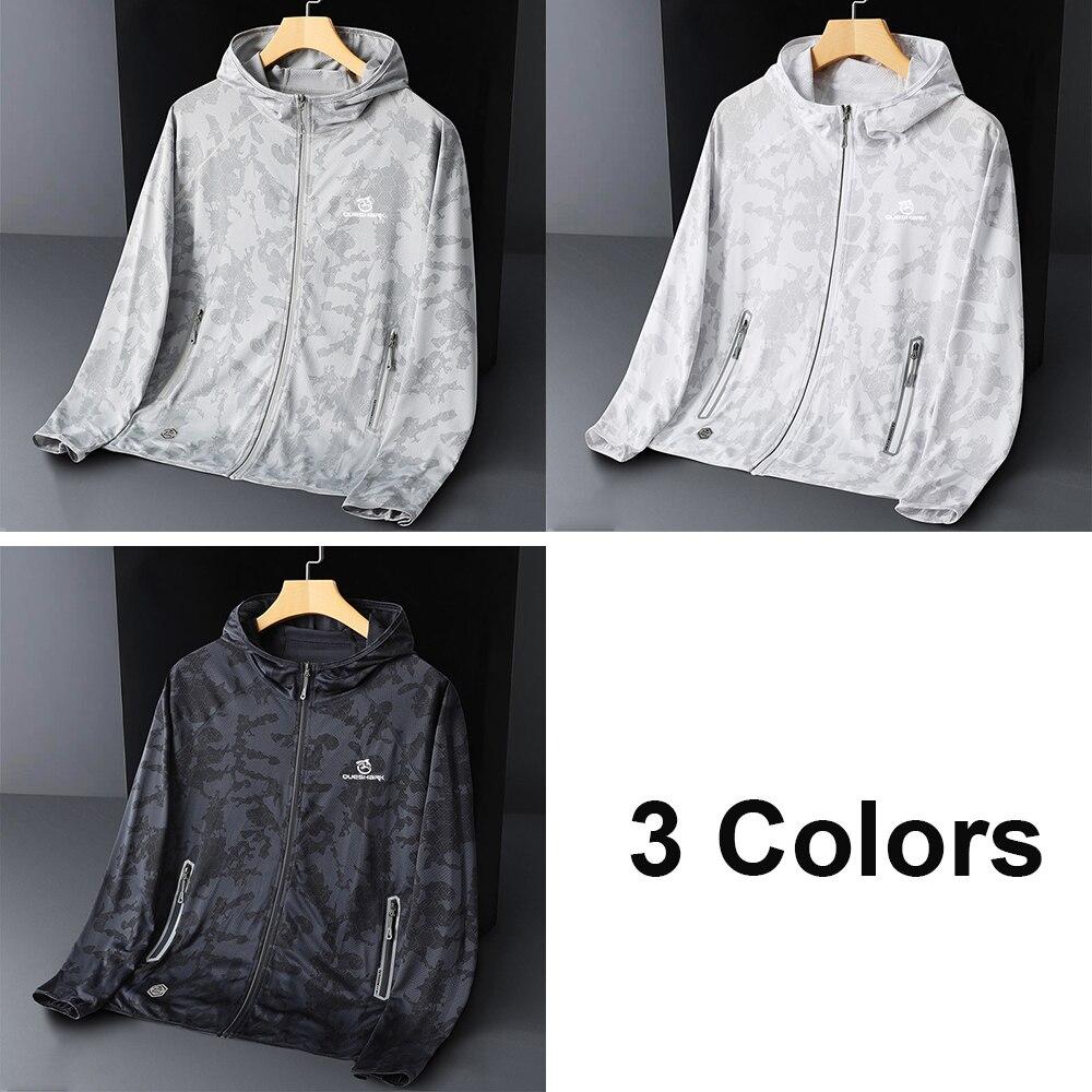 Queshark Reflektierende schnelltrocknende Sportjacke für Herren, LSF 50+, Sonnenschutz, Camouflage, sonnenschützende Laufjacke, Hautmantel für Camping, Wandern, Angeln, Radfahren