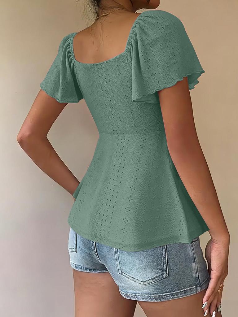 2026 Summer V-neck Drawstring Waist Sexy Short Sleeve Plain T-shirt for Women