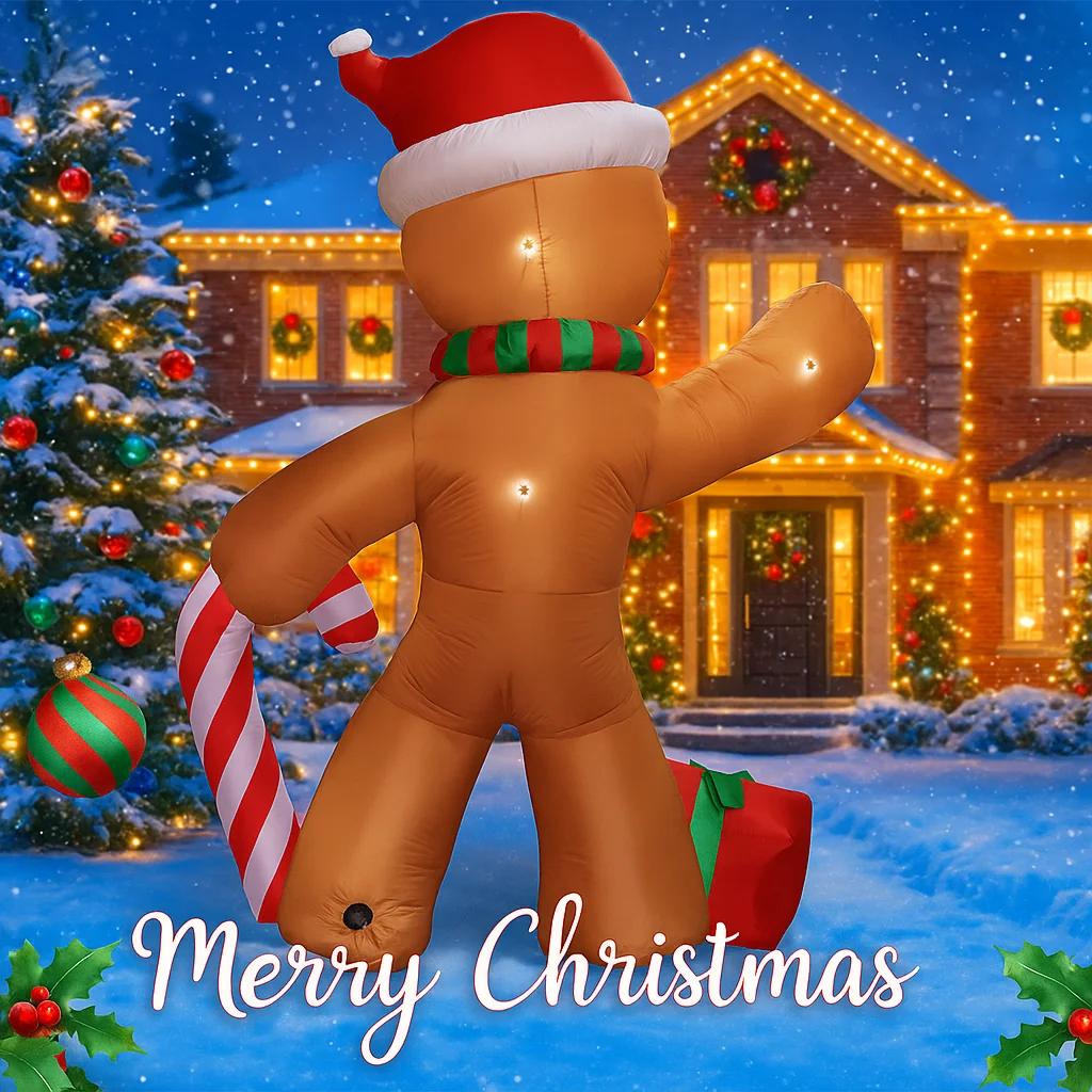 7.87FT Inflatable Toy Gingerbread Man Candy Cane Gift Xmas Yard Decoration LED Lit Christmas Supplies Home Ornament Festive Gift