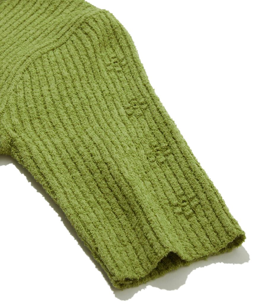 PENFIELD Round Neck Boucle Ribbed Flower Accent Short Sleeve Cardigan Green_Fs2Nj05F