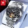 OLEVS 6617 Original Herrenuhr Luxus Skelett Hohl Schwungrad Automatikuhr für Herren Kalender Wasserdicht Mondphase Armbanduhr