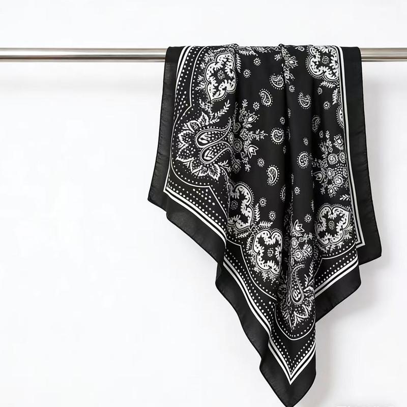 Cashew flower black boys silk scarf thin American retro neck square scarf neck 71CM girls scarf old money style