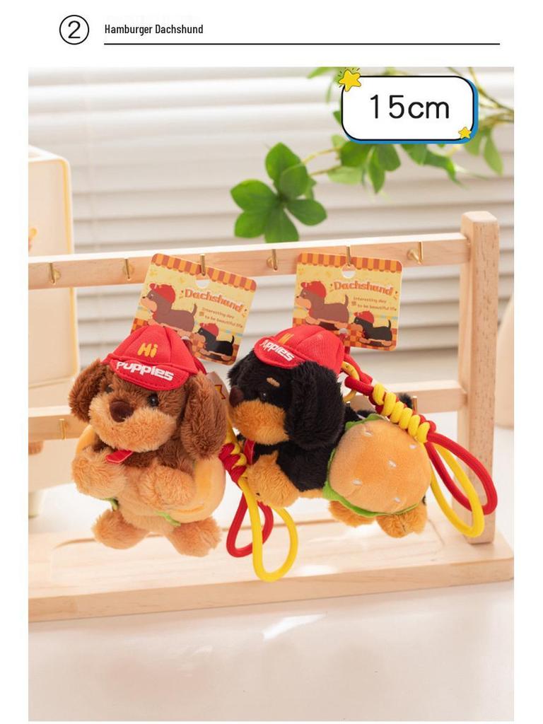 Cartoon Dachshund Plush Toy Camera-Style Keychain Backpack Accessory