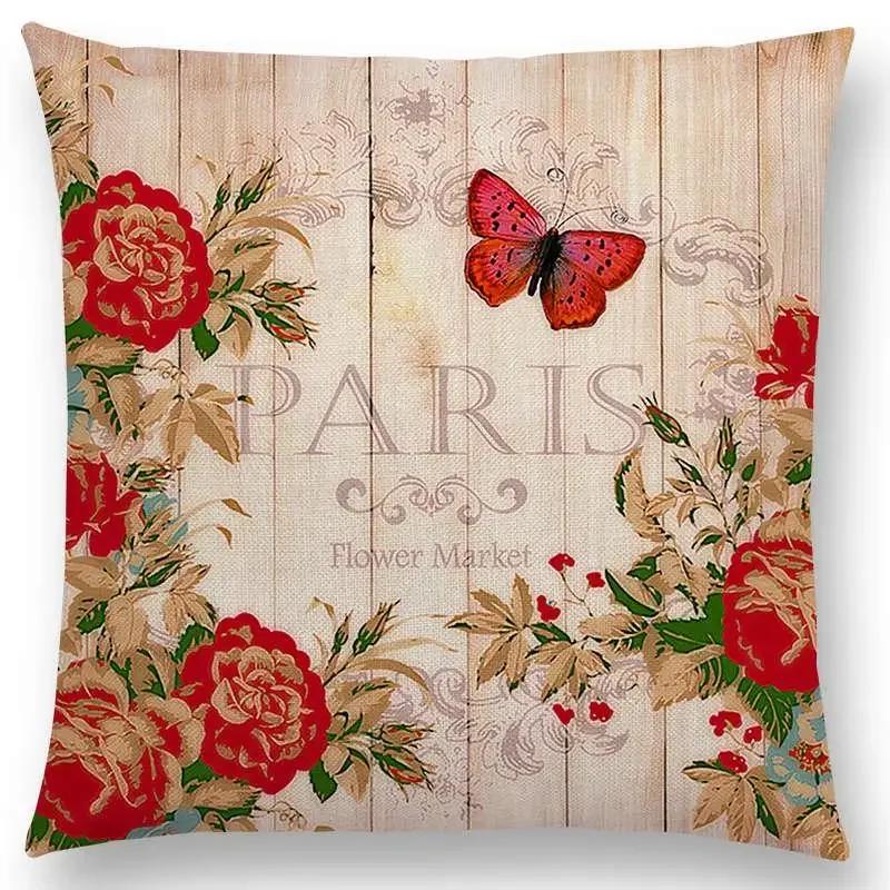 

Цветы Бабочка Эйфелева башня Наволочка для диванной подушки Павлинья корона Винтажный цветочный узор Декоративные буквы Наволочка 60x60cm зелёный