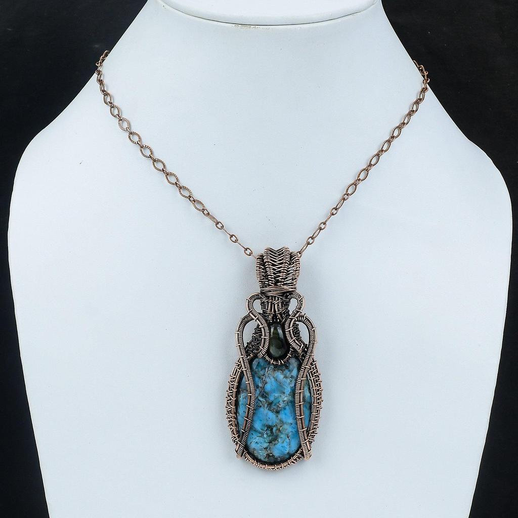 Neon Apatite Pendant Copper Wire Wrapped Pendant Labradorite Gemstone Pendant Amazing Copper Jewelry Gift For Her Handmade Wire Wrap Jewelry