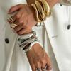 Ingemark Punk Heavy Metal Chunky Smooth Open Spring Bangles for Women Creative Wide Cuff Bracelet Grunge Jewelry Steampunk Men