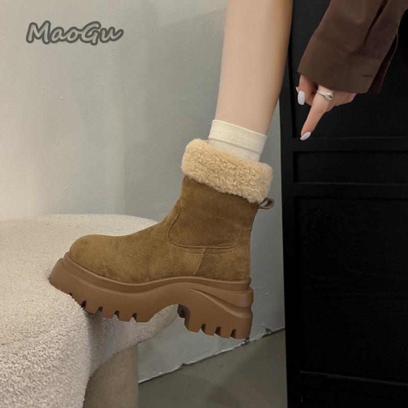 Women's Platform Snow Boots Short Plush Lined Winter Warm Ankle Booties Chunky Sole Comfortable Outdoor Walking Shoes for Women