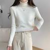 Solid color turtleneck integrated fleece thickened inner top women's winter simple basic knitted bottoming shirt soft waxy sweater