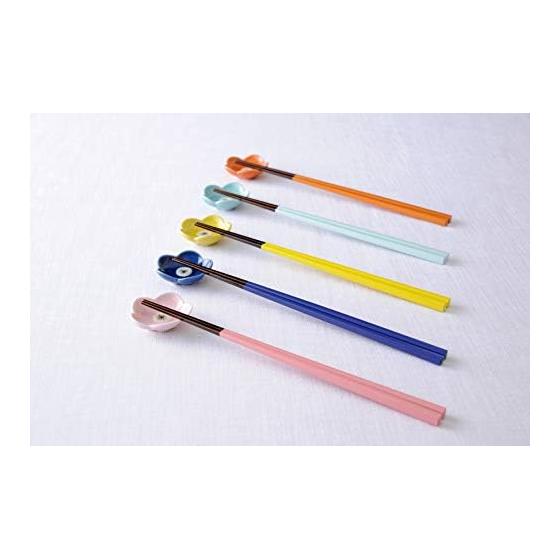 Wakasa-nuri Japanese Traditional Color Chopsticks and Chopstick Rest Set - Mikan-cha (Mandarin Orange Tea) - Made In Japan - Chopsticks: Natural