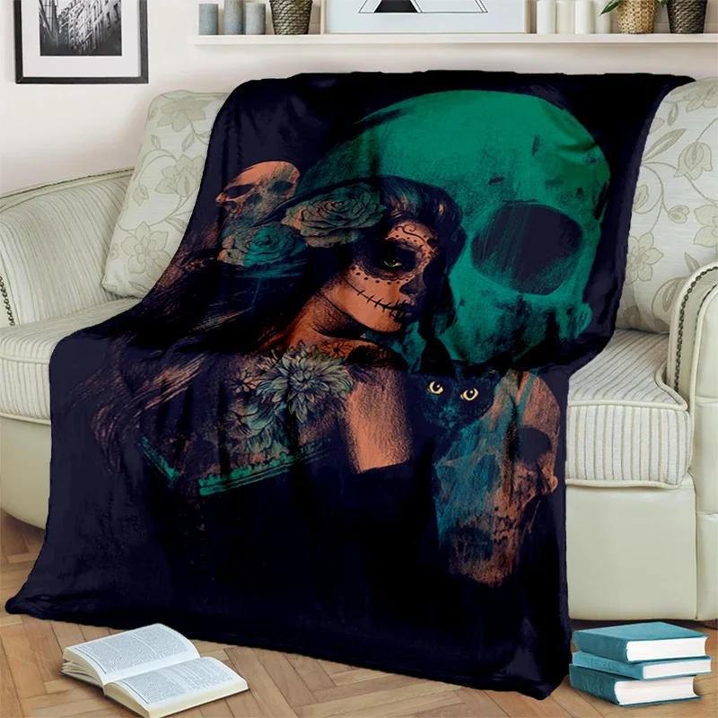 Coperta Orrore Teschio Femminile Ragazza Morta Gotica, Morbida Coperta da Lancio per Casa Camera da Letto Letto Divano Picnic Viaggio Ufficio Coperta Coprente Bambino