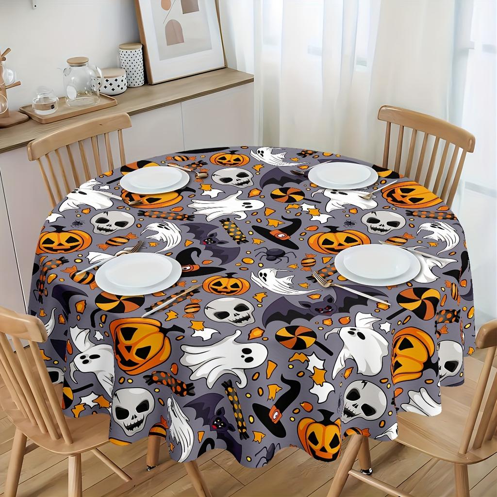 Halloween Spooky Pumpkin Ghost Skeleton Waterproof Tablecloth Table Decor Reusable Dining Tablecloth Halloween Decorations
