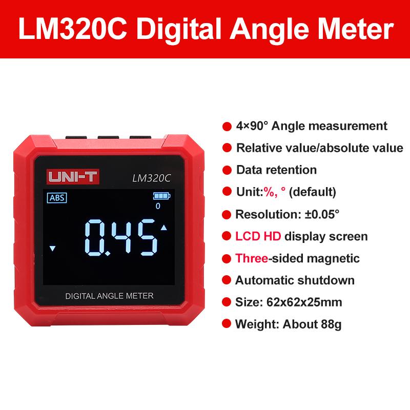 

UNI-T Angle Meter LM320F LM320D Electronic Level Magnetic Inclinometer Digital Protractor LM320C Angle Finder Bevel Box LM320C No Laser