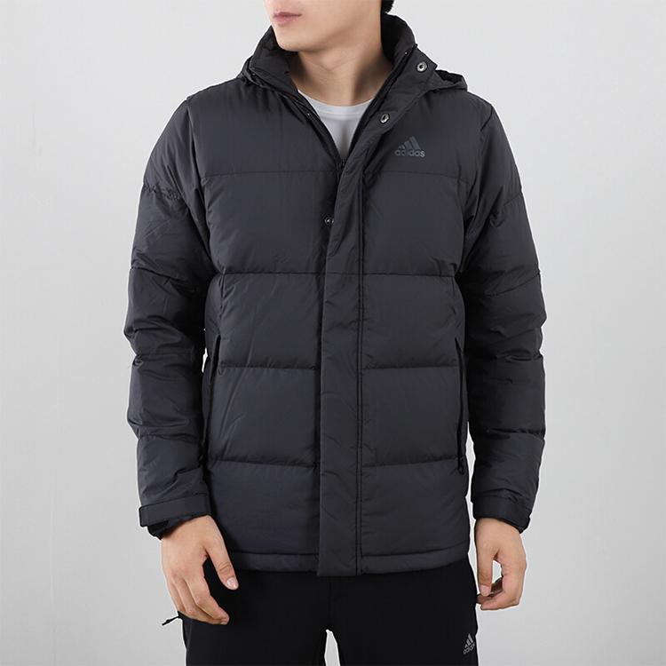 Adidas Logo Print Warm Casual Packable Hooded Down Jacket Men Outerwear Black GF0060