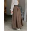 Women High Waist Jupe Korean Pleating Swing Skirt Vintage Fashion Spring Office Falda Holiday Loose Solid Long Skirt