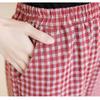 Pencil Trousers Contrast Color Houndstooth Women's Clothing Pants with Elastic High Waisted Plaid Pockets Spring Autumn Pants