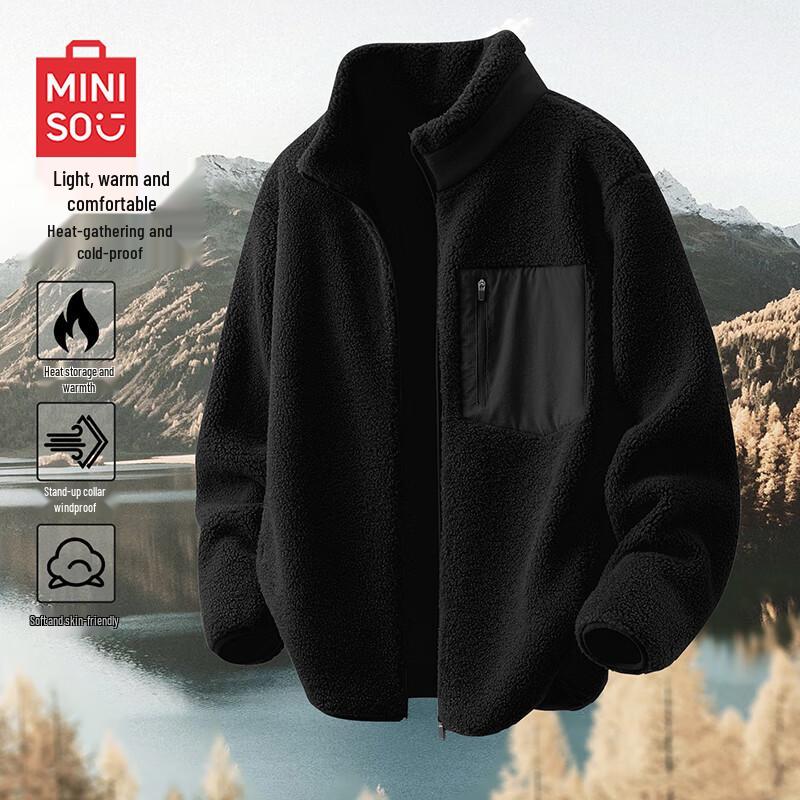 

MINISO Men s Winter Thickened Fleece Stand Collar Jacket 2XL