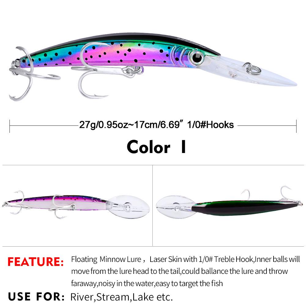 PRO BEROS Sea Fishing Minnow Lure, 17cm/27g, Hard Plastic Bait, 10 Color Options - Model DW358