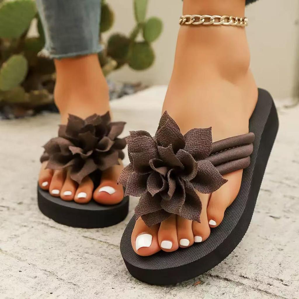 Size 46 flip-flops shoes women's large size flower flat-bottomed cool slippers summer new couple beach cool slippers