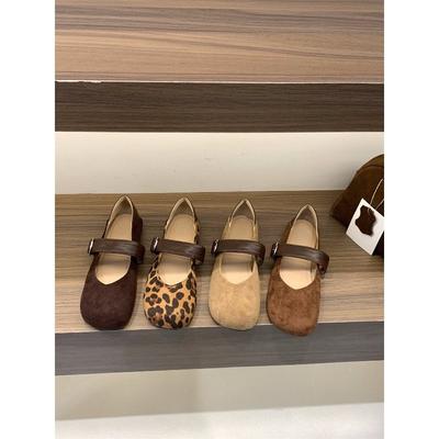 Flachboden Wildleder Leopardenmuster Einzelne Schuhe Frühling und Herbst Mary Jane Abendschuhe