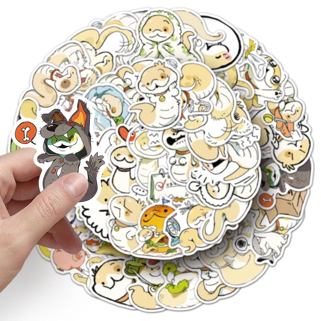 50PCS Cute Cartoon Puppy & Snake Polka Dot Waterproof Stickers for Thermos Cups, Phone Cases, and Computers